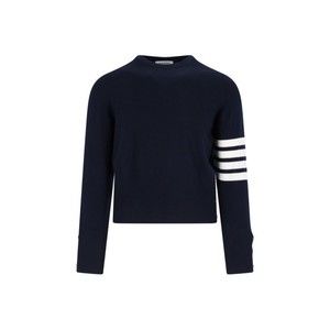 Thom Browne Navy Cashmere Sweater With Iconic Sleeve Stripes - NWT